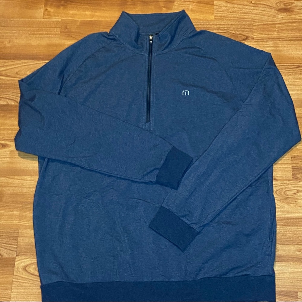 TRAVIS MATHEW GOLF SWEATER XL BLUE HEATHER COTTON POLY STRETCH- LIGHTWEIGHT.